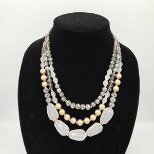 RubyRd Womens Multi Strand Silver Tone White Gold Beaded‎ Chain Necklace  28"